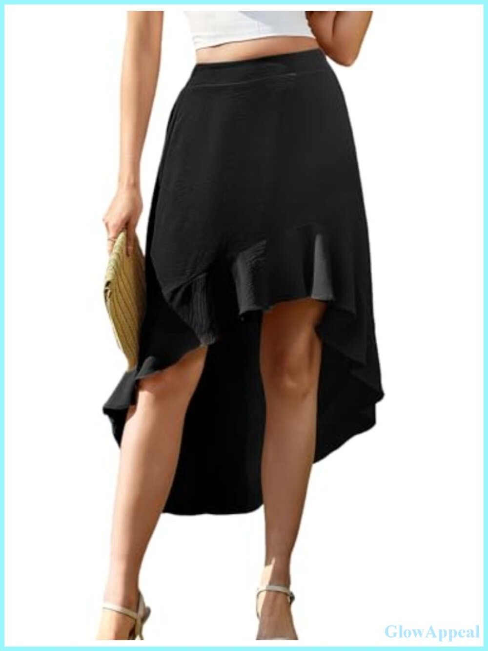 Flowy Asymmetrical Ruffle High Low Maxi Skirt with Pockets